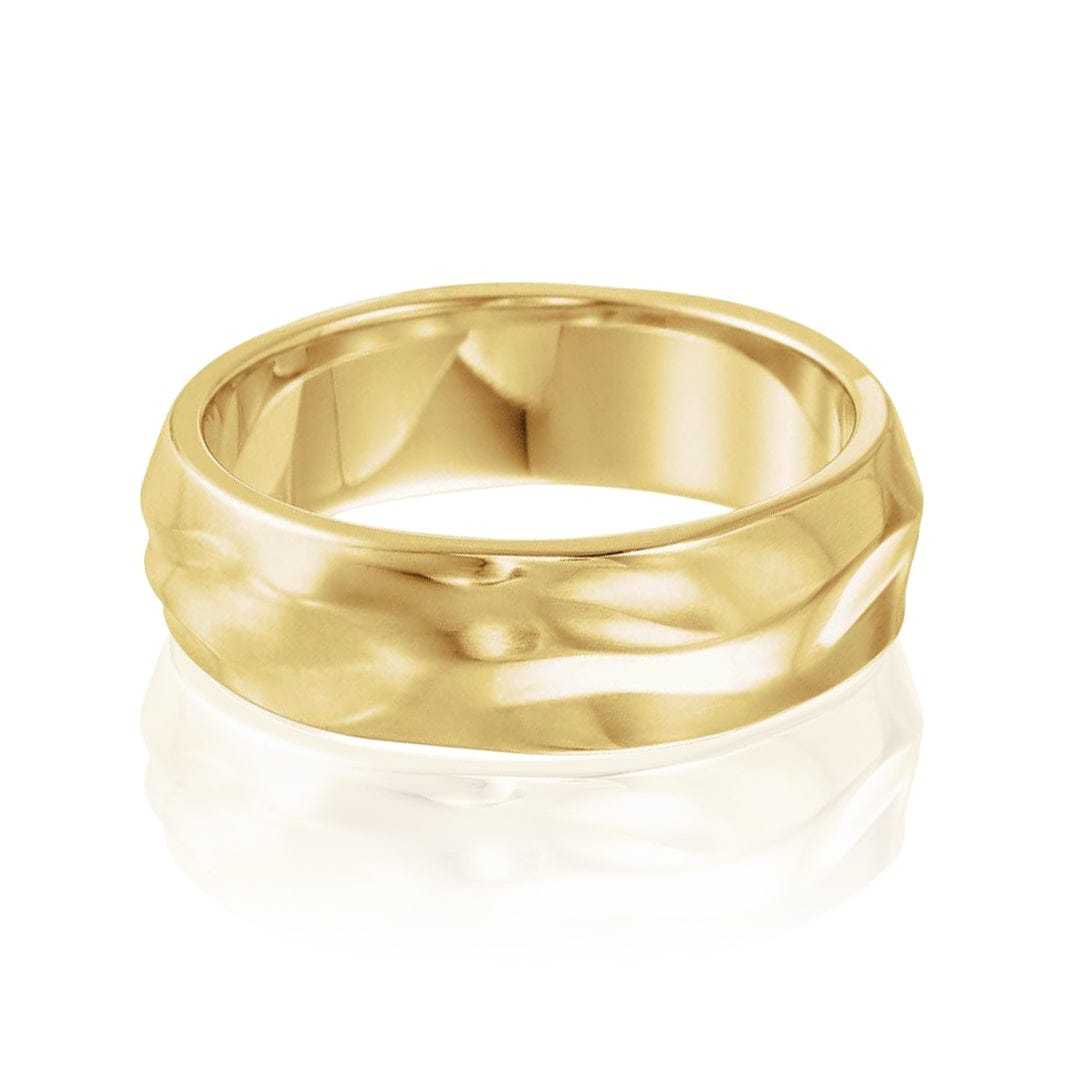 6mm Wrinkle Texture Mens Wedding Band 14k Yellow Gold Ring by Nodeform