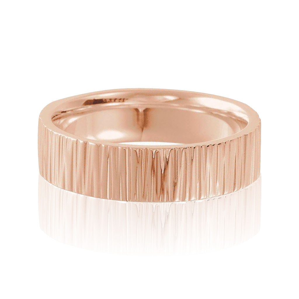 6mm Wide Tree Bark Textured Flat Comfort-fit Men's Rose Gold Wedding Band