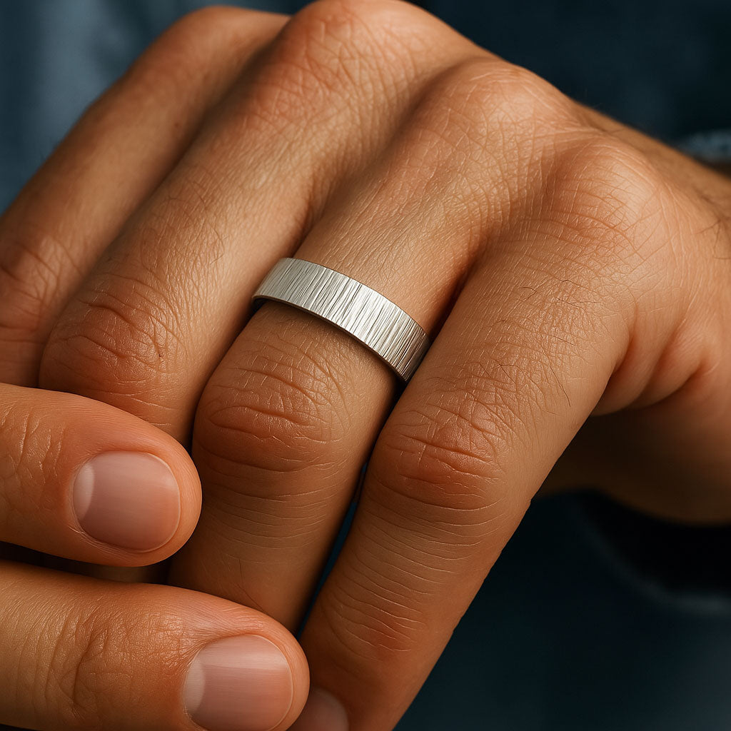 6mm Wide Tree Bark Textured Flat Comfort-fit Men's Wedding Band