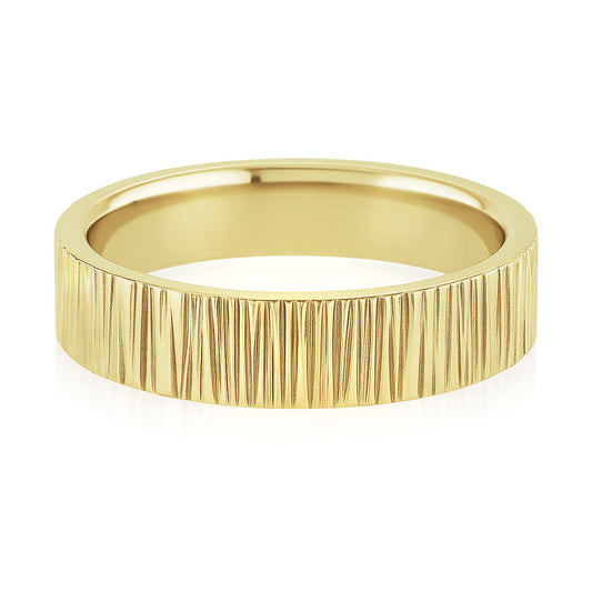 6mm Wide Tree Bark Textured Flat Comfort-fit Men's Wedding Band