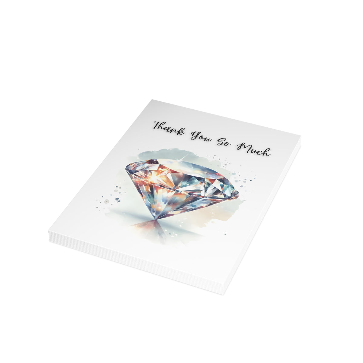 stack of Folded Cards with a diamond watercolor illustration and 'Thank You So Much' text