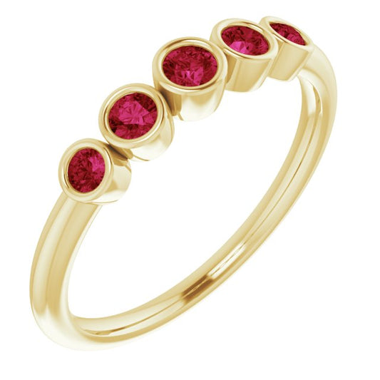 Fiona Ruby Band - Graduated Ruby Five Bezel Stacking Anniversary Ring