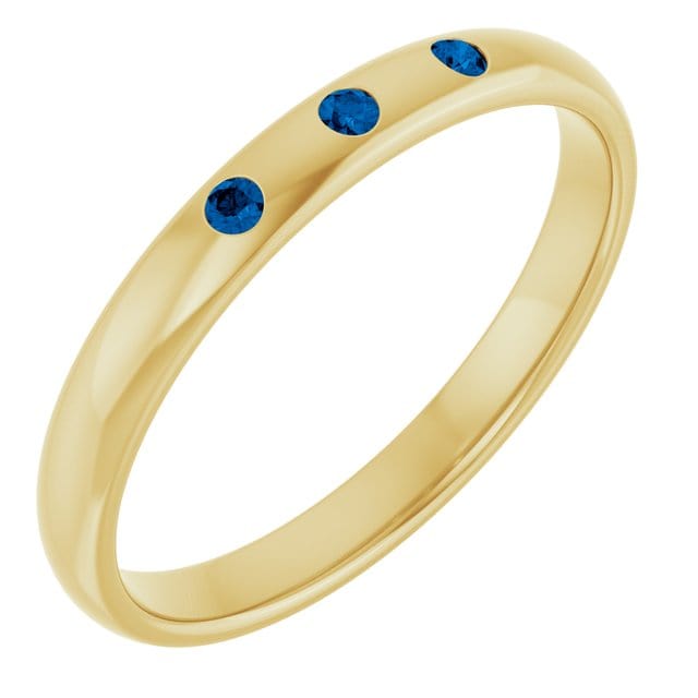 Dana Ring - Narrow 2.5mm or 4mm wide 3 Blue Sapphire Flush Set Domed Wedding Band 14k Yellow Gold / 2.5mm Ring by Nodeform
