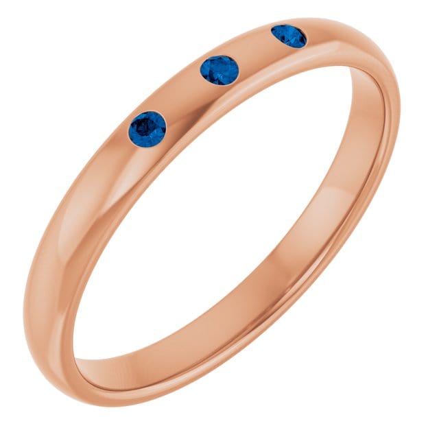 Dana Ring - Narrow 2.5mm or 4mm wide 3 Blue Sapphire Flush Set Domed Wedding Band 14k Rose Gold / 2.5mm Ring by Nodeform