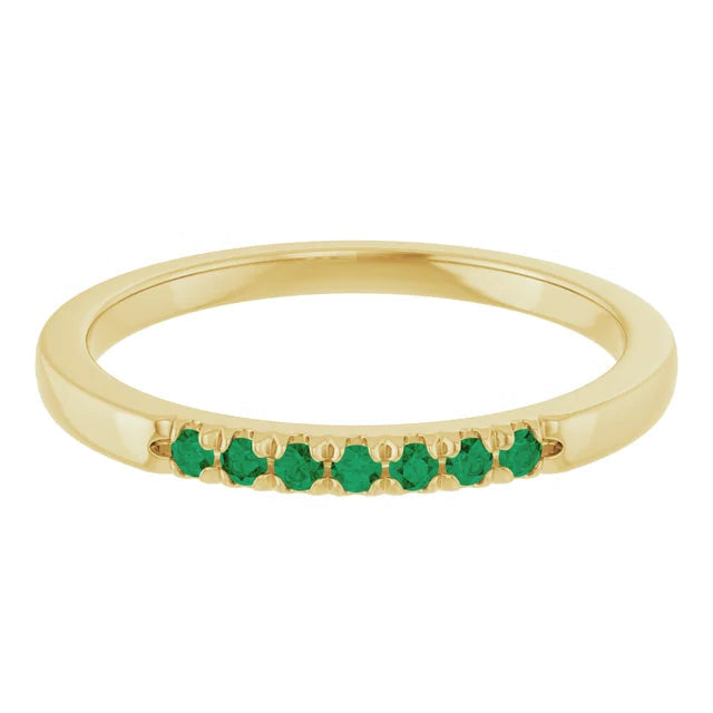 Louise Anniversary Band - French Set Emeralds Pave Stacking Birthstone Ring