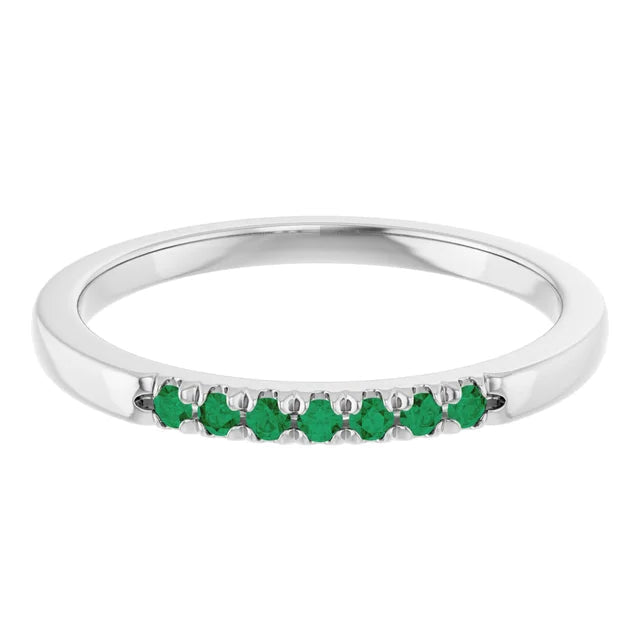 Louise Anniversary Band - French Set Emeralds Pave Stacking Birthstone Ring