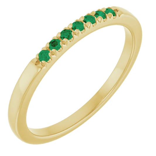 Louise Anniversary Band - French Set Emeralds Pave Stacking Birthstone Ring