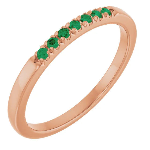 Louise Anniversary Band - French Set Emeralds Pave Stacking Birthstone Ring