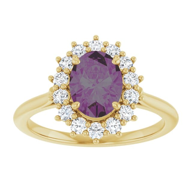 Ophelia - Oval Lab-Created Alexandrite Prong Set Halo Engagement Ring Ring by Nodeform
