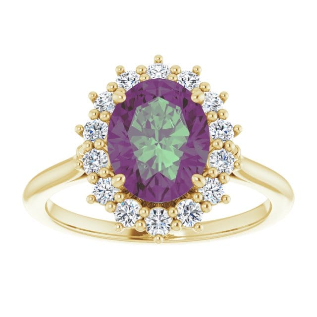 Ophelia - Oval Lab-Created Alexandrite Prong Set Halo Engagement Ring Ring by Nodeform