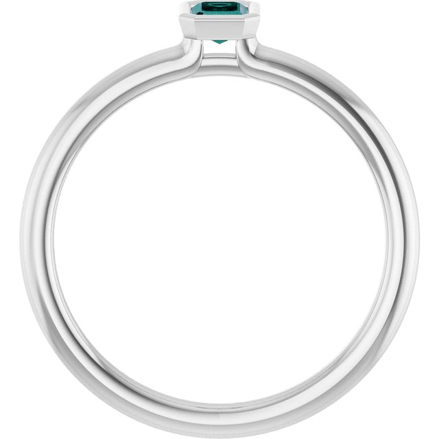 Alexandrite emerald cut stacking ring in white gold side view