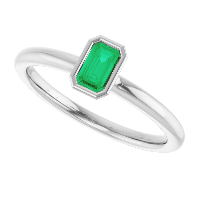 Step Cut Emerald Stacking Bezel Set Solitaire Promise Ring
