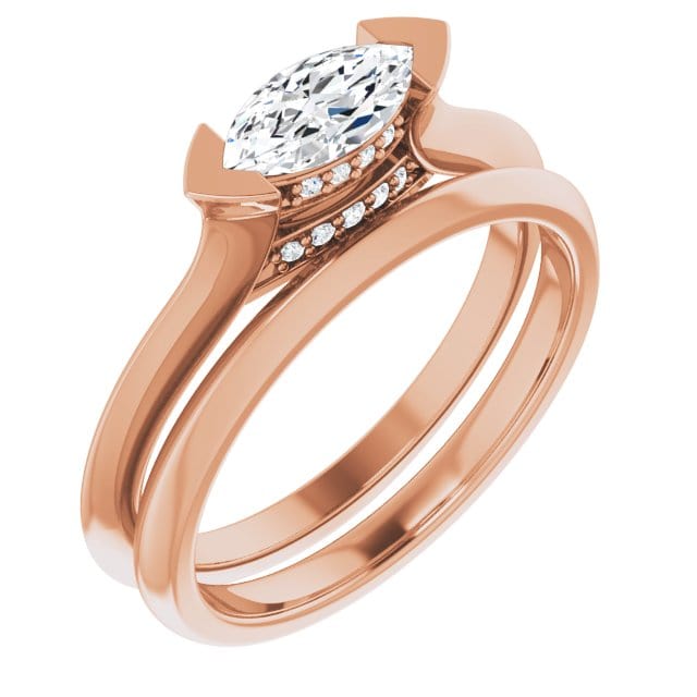Maya Ring - Sideways Set Marquise Diamond Accented Engagement Ring Ring by Nodeform