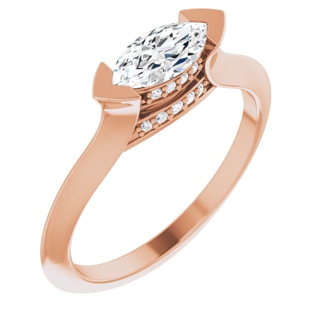 Maya Ring - Sideways Set Marquise Diamond Accented Engagement Ring Ring by Nodeform