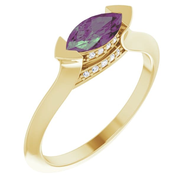 Maya Ring - Sideways Set Marquise Alexandrite Diamond Accented Engagement Ring Ring by Nodeform