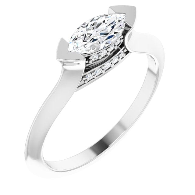 Maya Ring - Sideways Set Marquise Diamond Accented Engagement Ring Ring by Nodeform