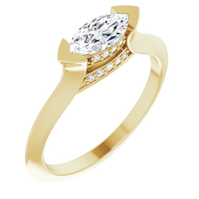 Maya Ring - Sideways Set Marquise Diamond Accented Engagement Ring Ring by Nodeform