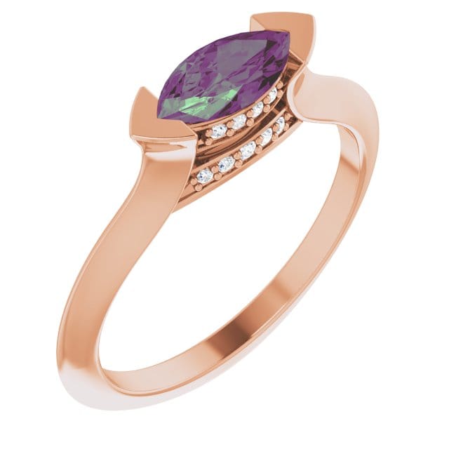 Maya Ring - Sideways Set Marquise Alexandrite Diamond Accented Engagement Ring Ring by Nodeform