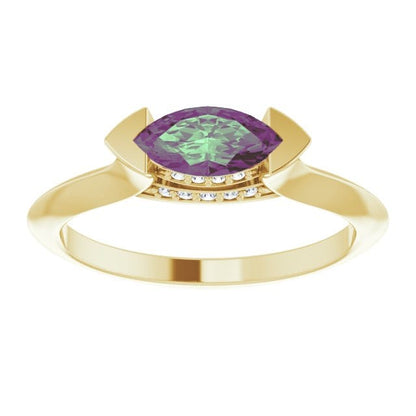 Maya Ring - Sideways Set Marquise Alexandrite Diamond Accented Engagement Ring Ring by Nodeform