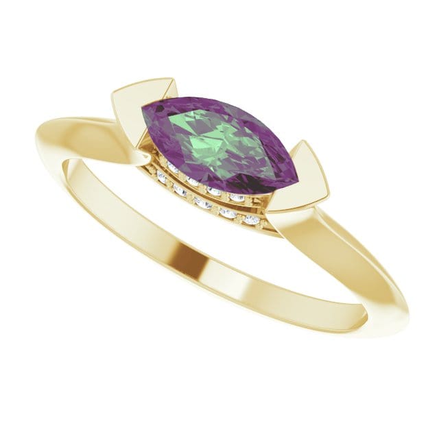 Maya Ring - Sideways Set Marquise Alexandrite Diamond Accented Engagement Ring Ring by Nodeform