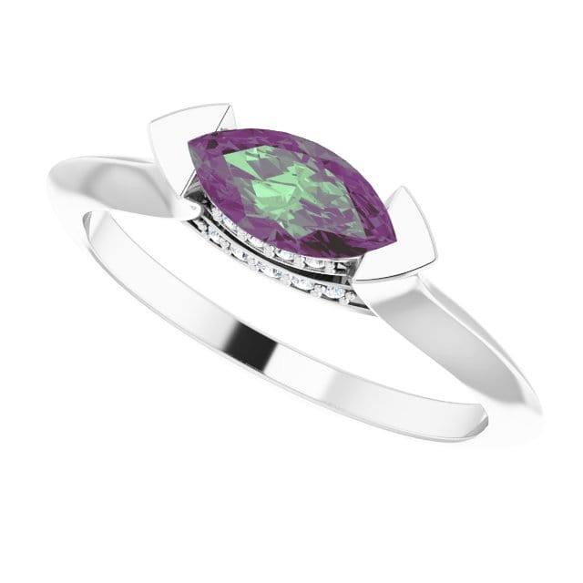 Maya Ring - Sideways Set Marquise Alexandrite Diamond Accented Engagement Ring Ring by Nodeform