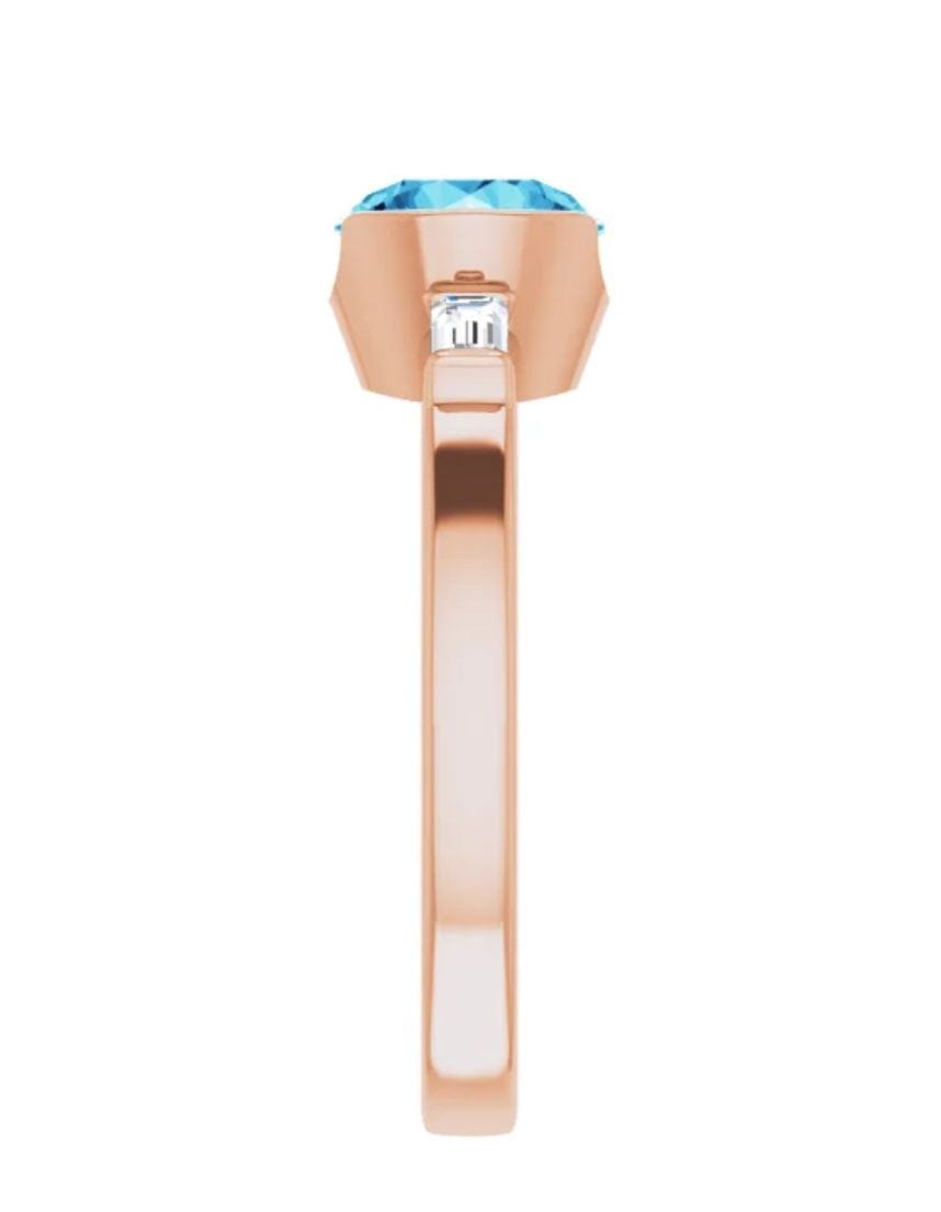 Harper Ring - Round Blue Moissanite & Baguette Diamond Accented Half Bezel Engagement Ring Ring by Nodeform