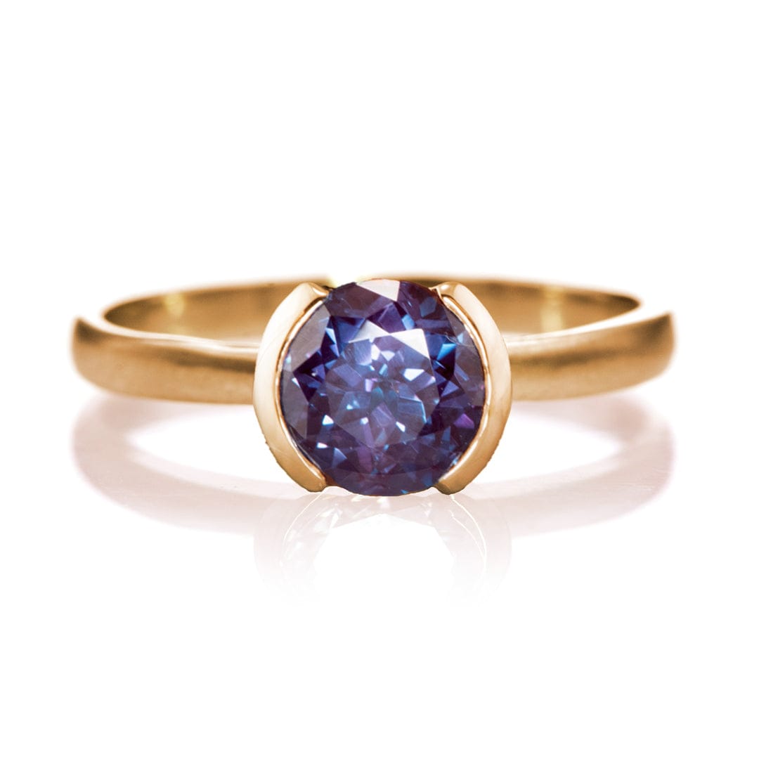 Round Alexandrite Ring Half Bezel Hannah Solitaire Engagement Ring Ring by Nodeform