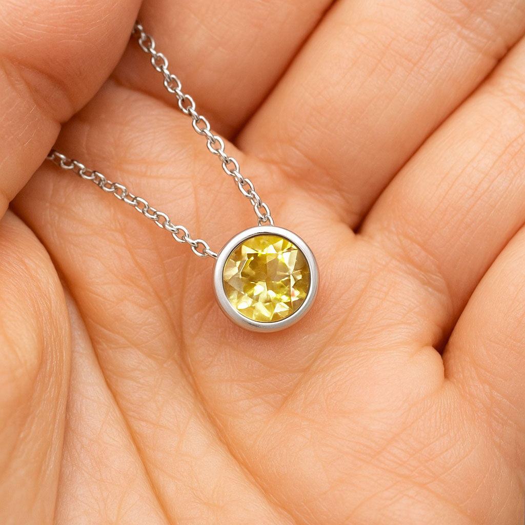Round Citrine Sterling Silver Slide Pendant Necklace