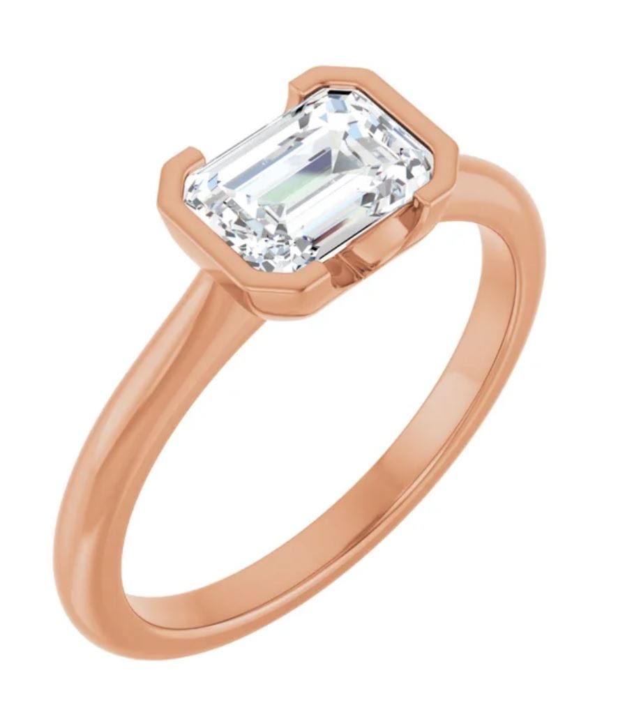 Sideways Emerald Cut Moissanite Ring Half Bezel HannahSolitaire Engagement Ring Ring by Nodeform