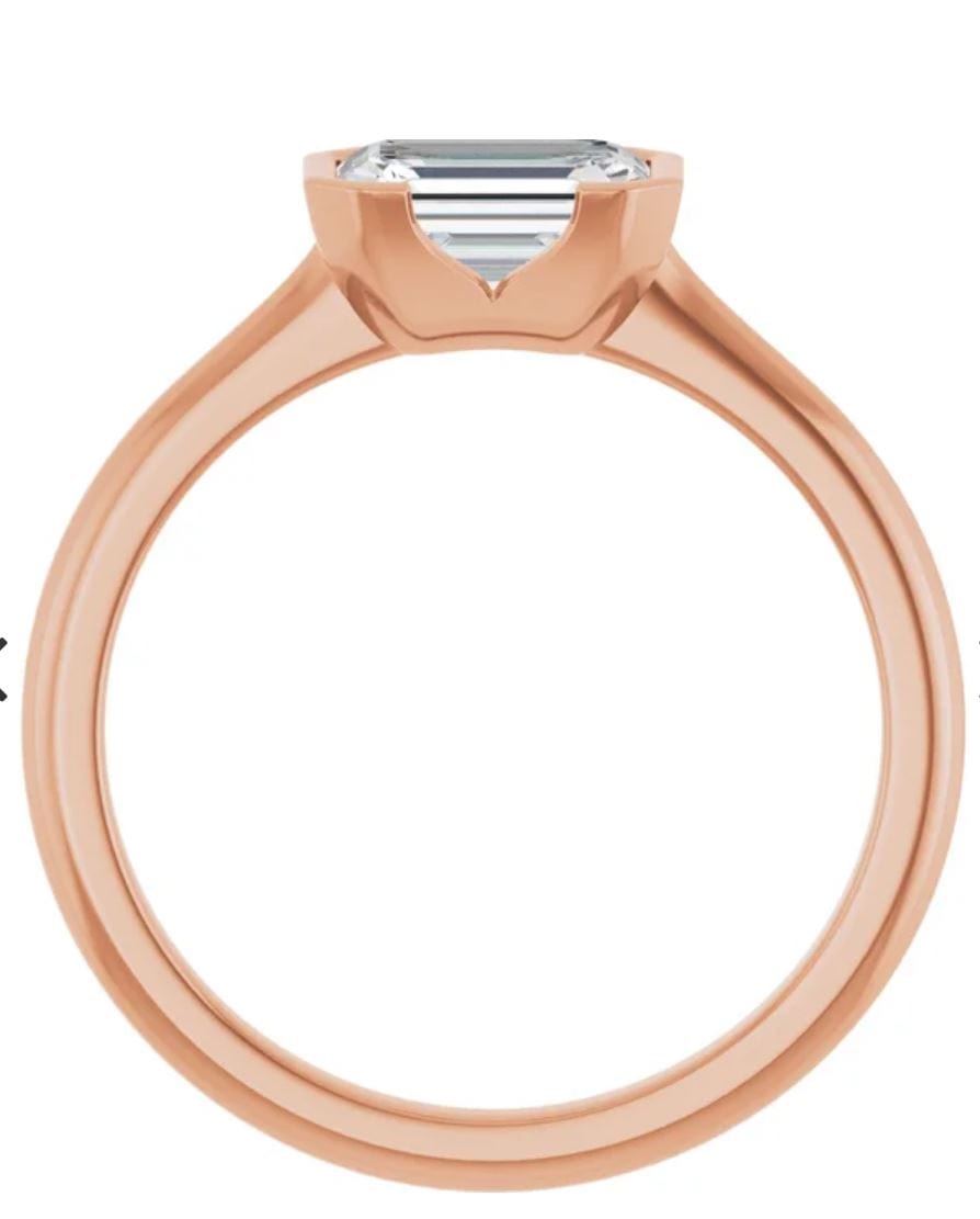 Sideways Emerald Cut Moissanite Ring Half Bezel HannahSolitaire Engagement Ring Ring by Nodeform