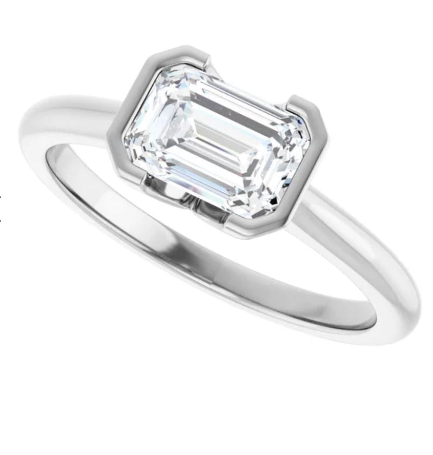 Sideways Emerald Cut Moissanite Ring Half Bezel HannahSolitaire Engagement Ring Ring by Nodeform