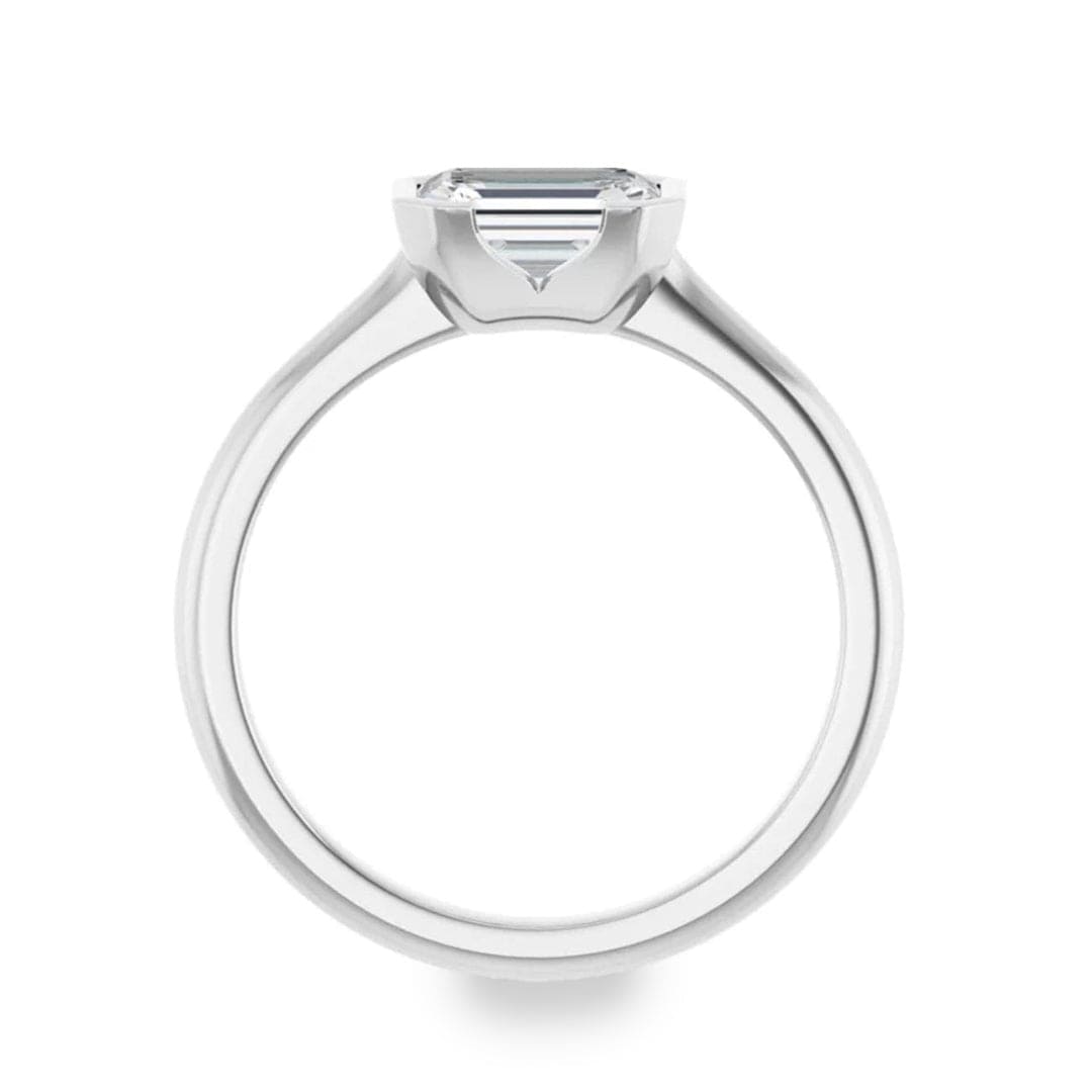 Sideways Emerald Cut Moissanite Ring Half Bezel Hannah Solitaire Engagement Ring Ring by Nodeform