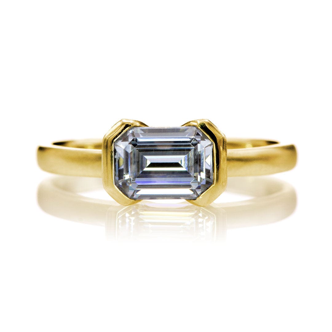 Sideways Emerald Cut Moissanite Ring Half Bezel HannahSolitaire Engagement Ring Ring by Nodeform