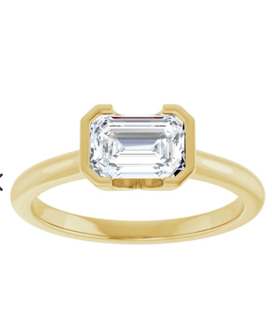 Sideways Emerald Cut Moissanite Ring Half Bezel HannahSolitaire Engagement Ring Ring by Nodeform