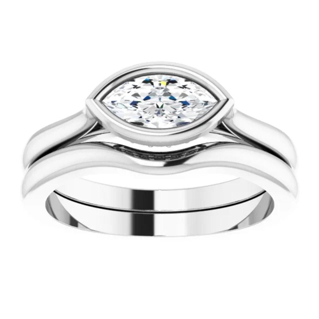 Marquise Moissanite or Lab Diamond Sideways Bezel Blair Engagement Ring Ring by Nodeform