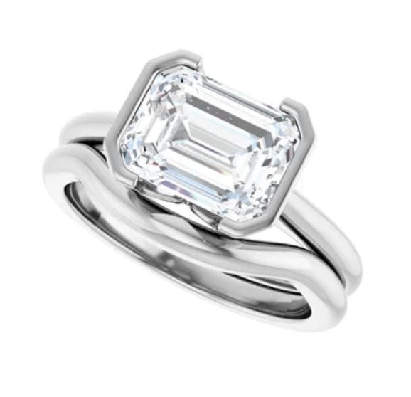 Sideways Emerald Cut Moissanite Ring Half Bezel HannahSolitaire Engagement Ring Ring by Nodeform