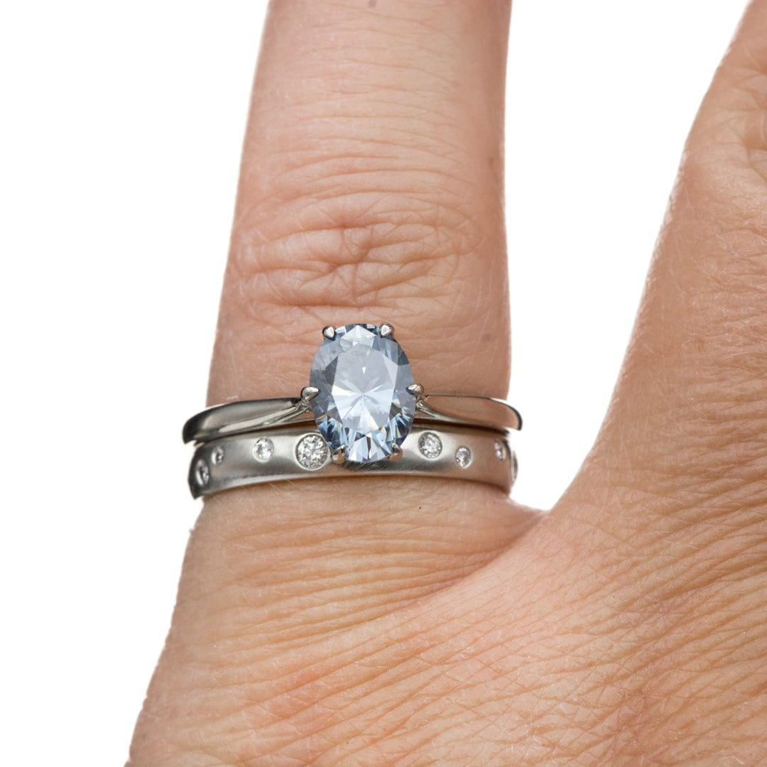 Dahlia Solitaire - Oval Blue Moissanite 6-Prong 14k White Gold Engagement Ring, Ready to Ship Ring Ready To Ship by Nodeform