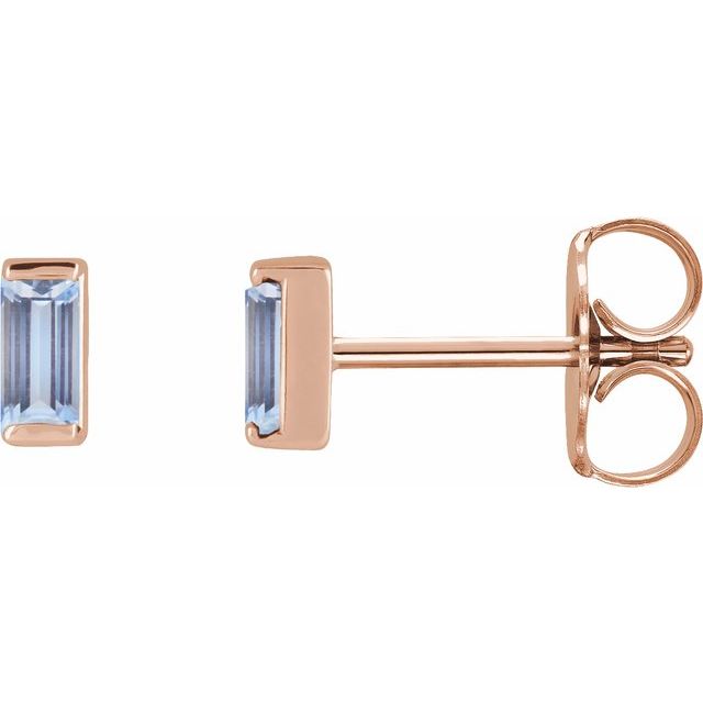 Channel-set Baguette Tanzanite Rose Gold or Platinum Stud Earrings