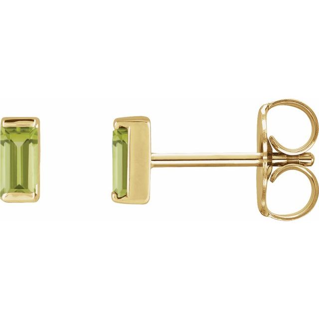 Channel set Baguette Peridot Gold Stud Earrings
