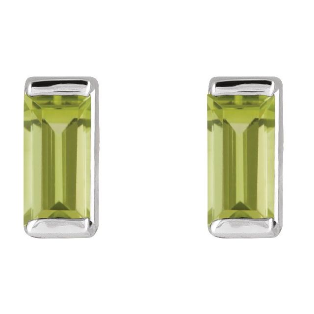 Channel-set Baguette Peridot Gold or Platinum Stud Earrings