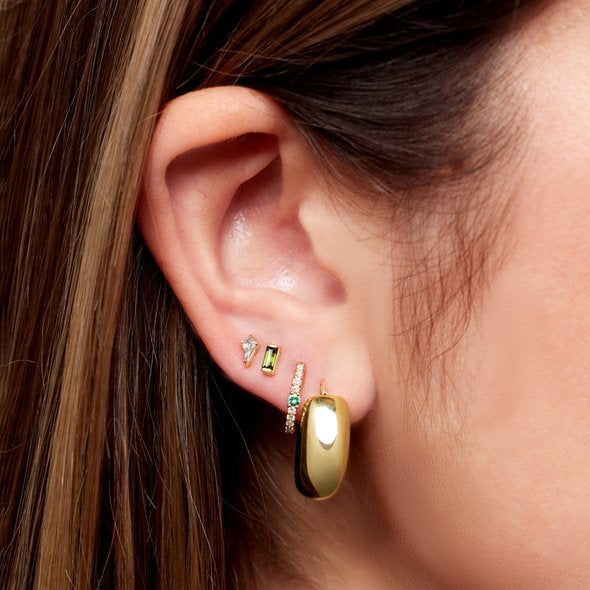 Channel-set Baguette Peridot Gold or Platinum Stud Earrings