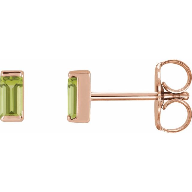 Channel set Baguette Peridot Rose Gold Stud Earrings