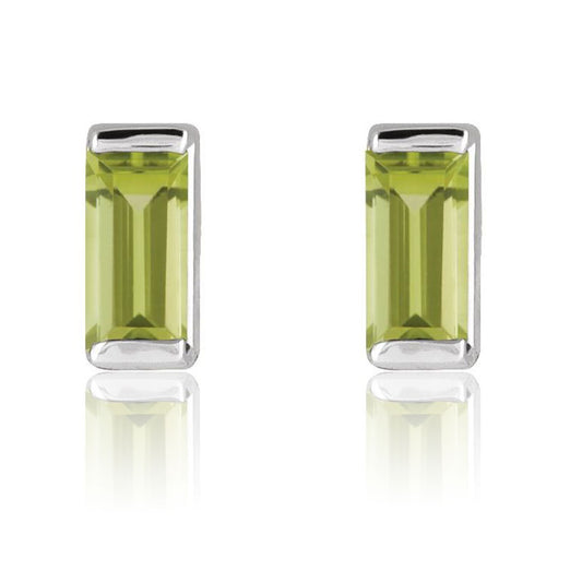 Channel-set Baguette Peridot Gold or Platinum Stud Earrings