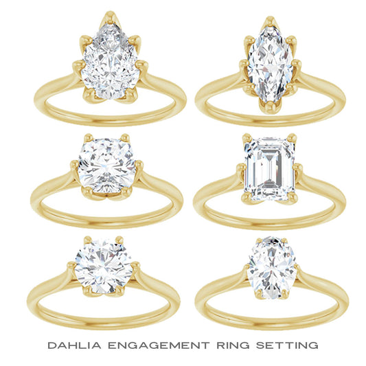 Dahlia - Six Prong Set Narrow Cathedral Solitaire Engagement Ring - Setting only