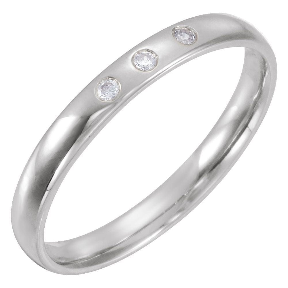 Dana Ring - Narrow 2.5mm wide 3 Diamond, Moissanite or Sapphire Flush Set Domed Wedding Band Ring by Nodeform
