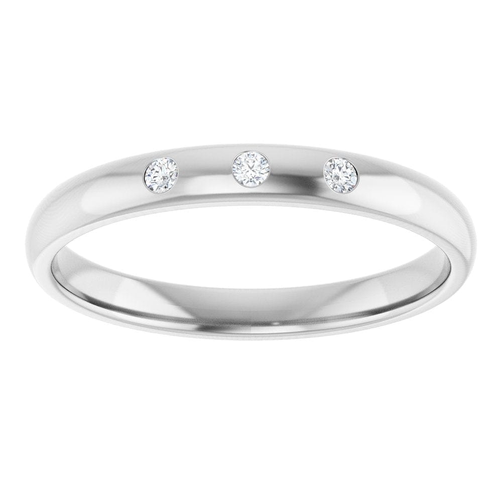 Dana Ring - Narrow 2.5mm wide 3 Diamond, Moissanite or Sapphire Flush Set Domed Wedding Band Ring by Nodeform
