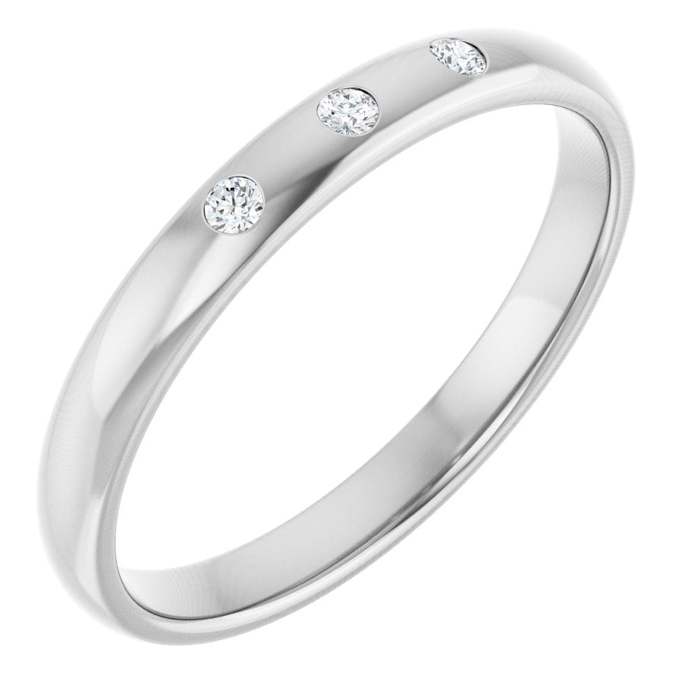 Dana Ring - Narrow 2.5mm wide 3 Diamond, Moissanite or Sapphire Flush Set Domed Wedding Band Ring by Nodeform