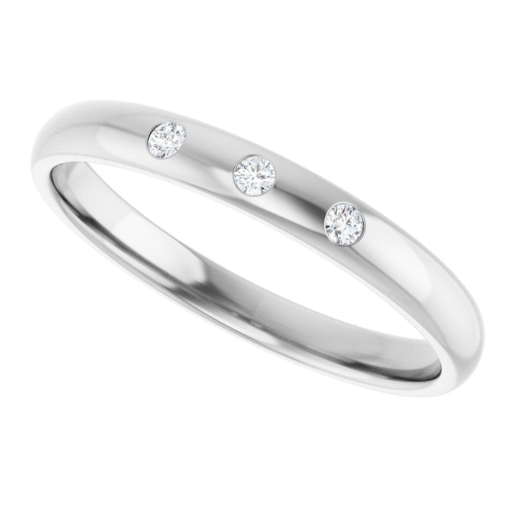 Dana Ring - Narrow 2.5mm wide 3 Diamond, Moissanite or Sapphire Flush Set Domed Wedding Band Lab Grown Diamonds (G-H/SI1-SI2) / 14k White Gold Ring by Nodeform