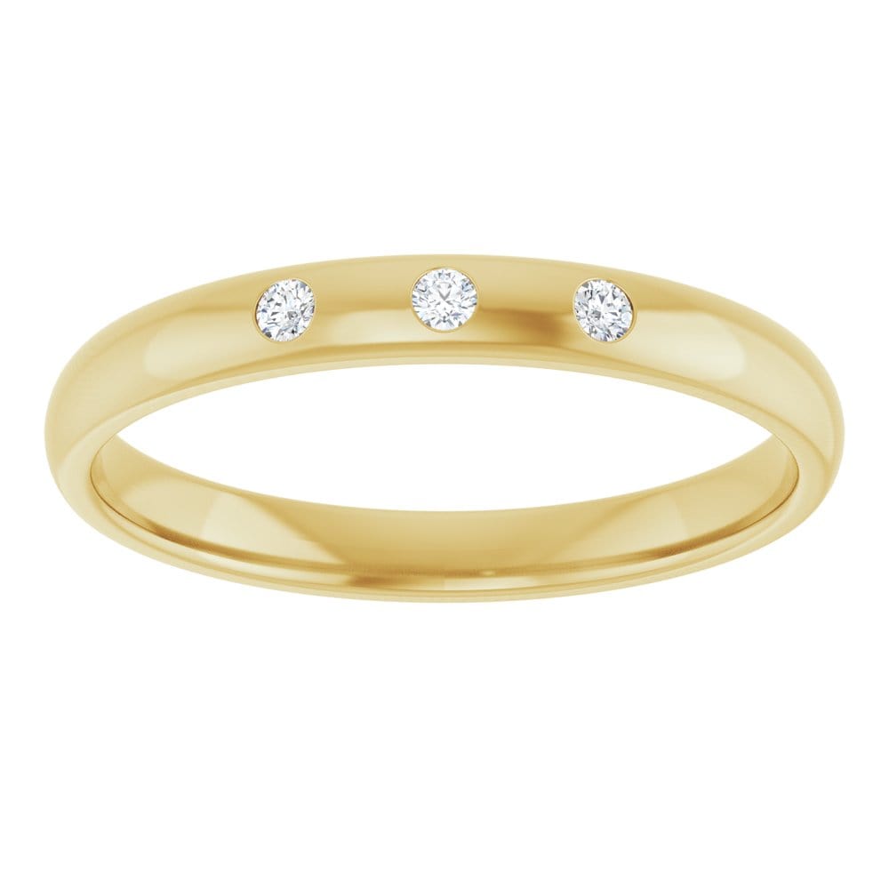 Dana Ring - Narrow 2.5mm wide 3 Diamond, Moissanite or Sapphire Flush Set Domed Wedding Band Ring by Nodeform