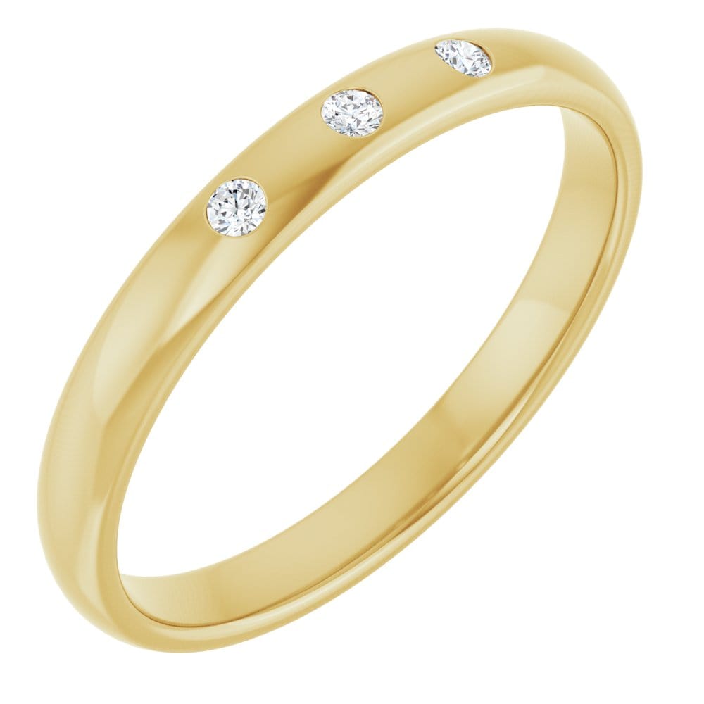 Dana Ring - Narrow 2.5mm wide 3 Diamond, Moissanite or Sapphire Flush Set Domed Wedding Band Ring by Nodeform